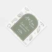 All I Sea is Love Sage Green Seashells Doodles Serviette (Ecke)