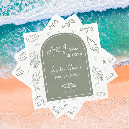 All I Sea is Love Sage Green Seashells Doodles  Serviette