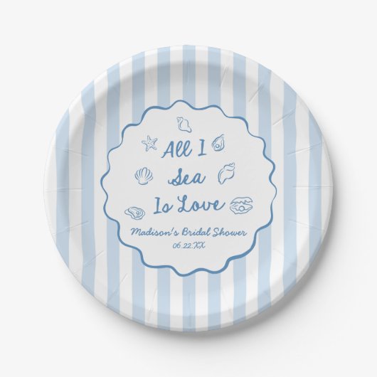 All I Sea Is Love Seashell Coastal Bridal Shower Pappteller (Vorderseite)
