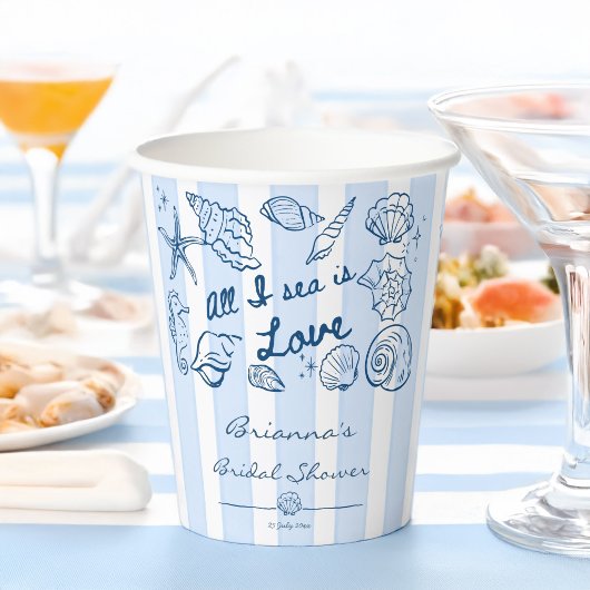 All I sea is love seashells bridal shower custom Pappbecher
