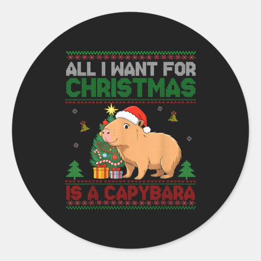 All I Want For Christmas Is A Capybara Ugly Sweate Runder Aufkleber (Vorderseite)