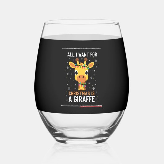 All I Want For Christmas Is A Giraffe Animal Ugly Weinglas Ohne Stiel (Vorderseite)