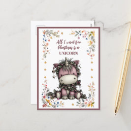 All I Want for Christmas Is A UNICORN Feiertagspostkarte