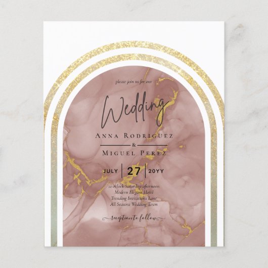 All-in1 Gold Dusty Rose Marmorarsch Hochzeit Flyer (Vorne)