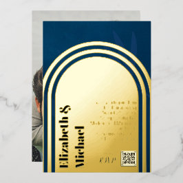 All-in1 GOLD FOIL Navy Blue Foto QR Code Modern Folieneinladung