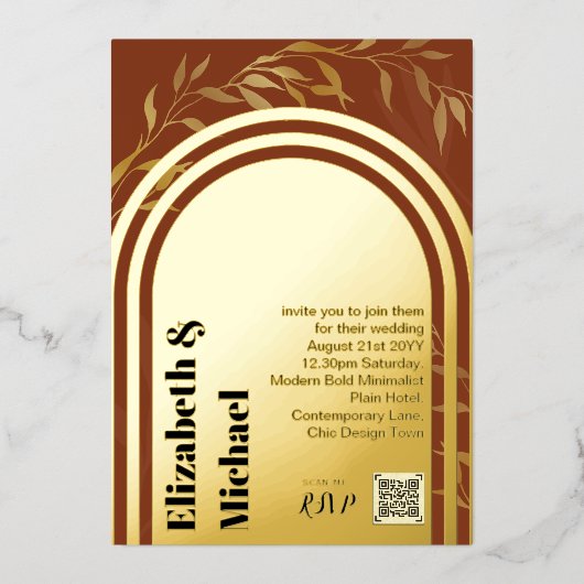 All-in1 GOLD FOIL Terracotta Foto QR Code Modern Folieneinladung (Vorderseite)