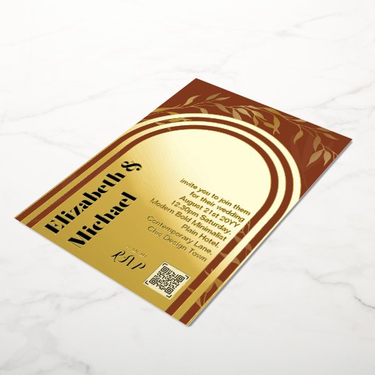 All-in1 GOLD FOIL Terracotta Foto QR Code Modern Folieneinladung (Gedreht)