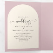 All-in-1 Dusty Rose Wedding RSVP Program FOTO Dreifach Gefaltete Einladung (Innen Erste Seite)