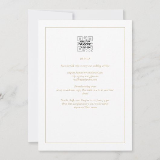 All-in-1 Eleganter klassischer Gold Text White Wed Einladung (Rückseite)