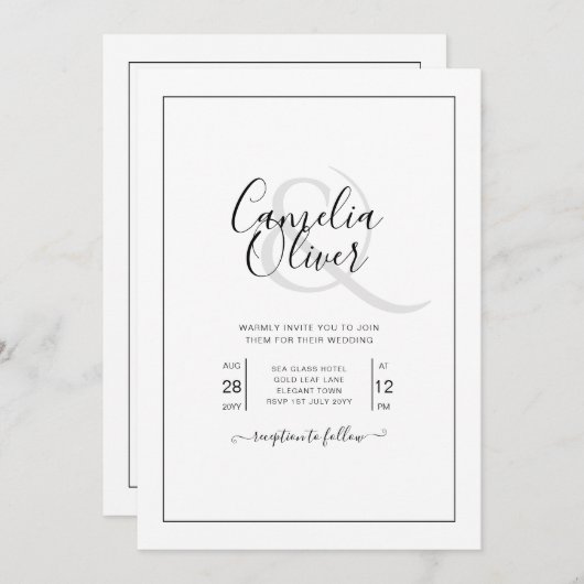 All-in-1 Eleganter klassischer Schwarzer Schriftar Einladung (Vorne/Hinten)