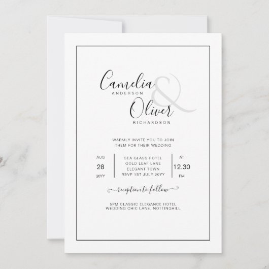 All-in-1 Eleganter klassischer Schwarzer Schriftar Einladung (Vorderseite)