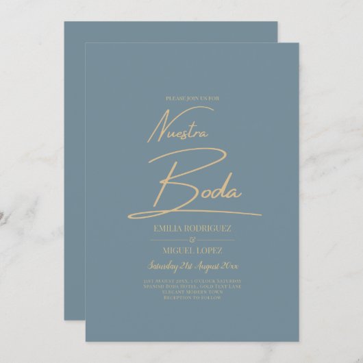 All-in-1 Elegantes Sea Glass Aquamarin Gold Nuestr Einladung (Vorne/Hinten)