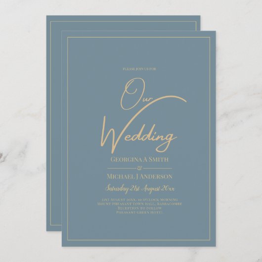 All-in-1 Elegantes Sea Glass Aquamarin Gold Weddin Einladung (Vorne/Hinten)