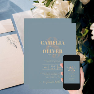 All-in-1 Elegantes Sea Glass Aquamarin Gold Weddin Einladung