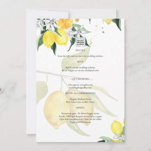 All-in-1 FOTO OVERLAY Lemons Wedding Invite QR Einladung (Rückseite)