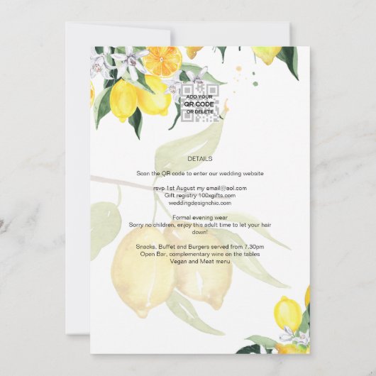 All-in-1 FOTO OVERLAY Lemons Wedding Invite QR Einladung (Rückseite)