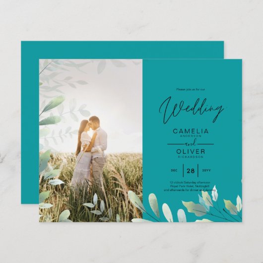 All-in-1 Greenery Blätter Foto Overlay Wedding QR (Vorne/Hinten)