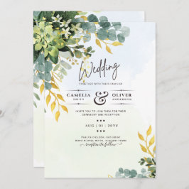 All-in-1 Greenery Gold Eukalyptus Blätter Hochzeit Einladung