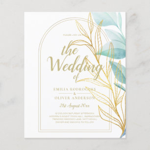All-in-1 Meer Glas Aqua Grün Gold Blätter Hochzeit Flyer