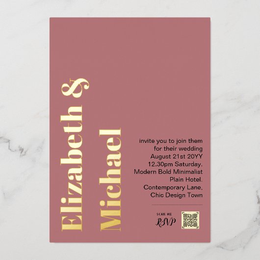 All-in-1 REAL GOLD FOIL Pink Foto QR Code Moderner Folieneinladung (Vorderseite)