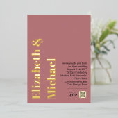 All-in-1 REAL GOLD FOIL Pink Foto QR Code Moderner Folieneinladung (Stehend vorne)