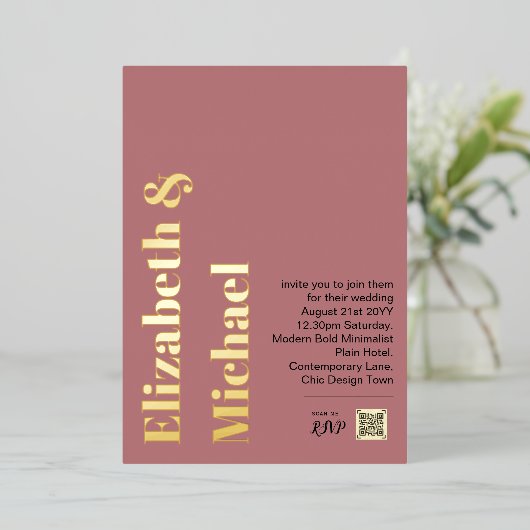 All-in-1 REAL GOLD FOIL Pink Foto QR Code Moderner Folieneinladung (Stehend vorne)