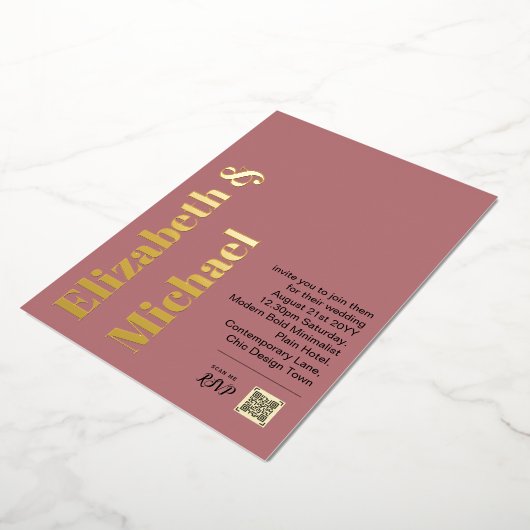 All-in-1 REAL GOLD FOIL Pink Foto QR Code Moderner Folieneinladung (Gedreht)