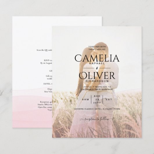 All-in-1 Rosa Ombre Foto Overlay HochzeitQR-Code (Vorne/Hinten)