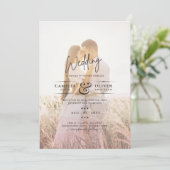 All-in-1 Rosa Ombre Foto Overlay HochzeitQR-Code Einladung (Stehend Vorderseite)