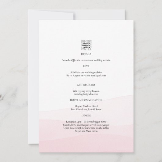 All-in-1 Rosa Ombre Foto Overlay HochzeitQR-Code Einladung (Rückseite)