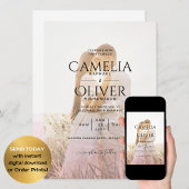 All-in-1 Rosa Ombre Foto Overlay HochzeitQR-Code Einladung