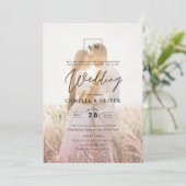 All-in-1 Rosa Ombre Foto Overlay HochzeitQR-Code Einladung (Stehend Vorderseite)