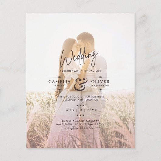All-in-1 Rosa Ombre Foto Overlay HochzeitQR-Code Flyer (Vorne)