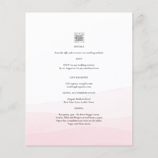 All-in-1 Rosa Ombre Foto Overlay HochzeitQR-Code Flyer (Hinten)