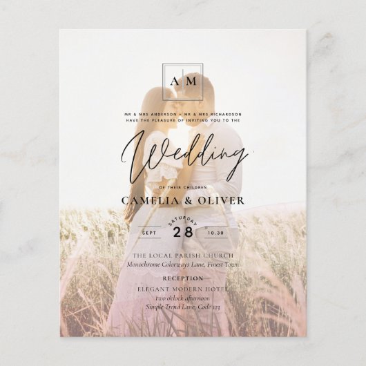 All-in-1 Rosa Ombre Foto Overlay HochzeitQR-Code Flyer (Vorne)