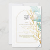 All-in-1 Sea Glass Aqua Green Gold Blätter Hochzei Einladung (Rückseite)
