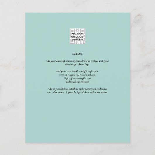 All-in-1 Sea Glass Aqua Green Gold Blätter Hochzei Flyer (Hinten)