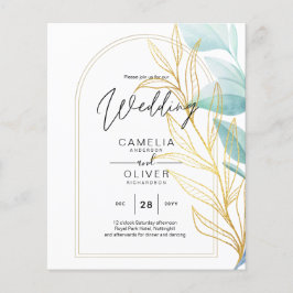 All-in-1 Sea Glass Aqua Green Gold Blätter Hochzei Flyer