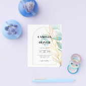 All-in-1 Sea Glass Aqua Green Gold Blätter Hochzei Flyer (Einzeln)