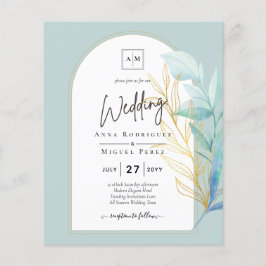 All-in-1 Sea Glass Aqua Green Gold Blätter Hochzei Flyer