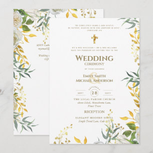 All-in-1 Weißgold Grünzeug katholische Hochzeit Einladung