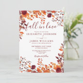 All in einem Burgund Fall in Liebe QR-Code Hochzei Einladung (Stehend Vorderseite)