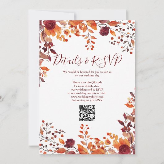 All in einem floralen Fall in Liebe QR-Code Hochze Einladung (Rückseite)