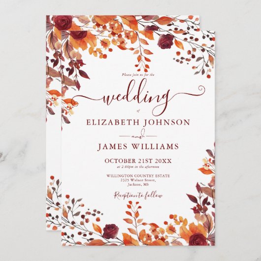 All in einem floralen Fall in Liebe QR-Code Hochze Einladung (Vorne/Hinten)