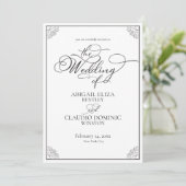 All-In-On Simple Classic Black & White Wedding Einladung (Stehend Vorderseite)