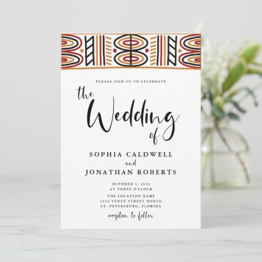 All in One African Motif Calligrafy Wedding Einladung (Stehend Vorderseite)