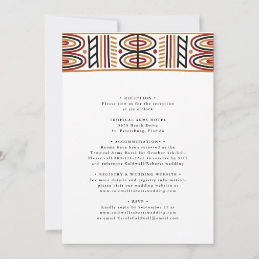 All in One African Motif Calligrafy Wedding Einladung (Rückseite)