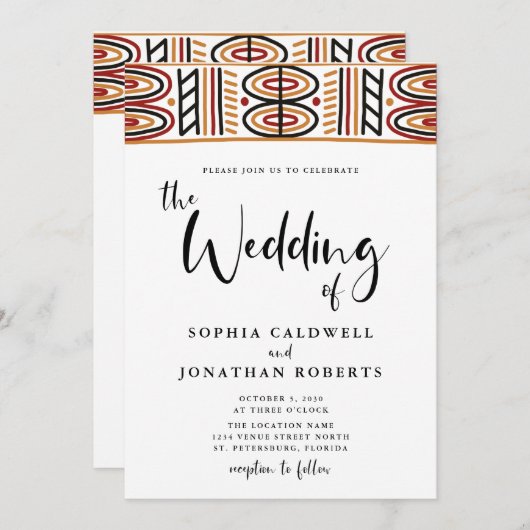 All in One African Motif Calligrafy Wedding Einladung (Vorne/Hinten)