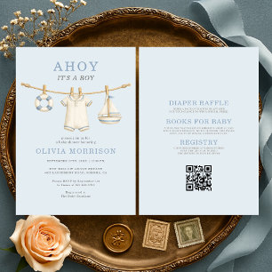 All in One Ahoy Es ist ein Junge Blau Baby Shower Einladung