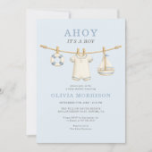 All in One Ahoy It's a Boy Blue Baby Shower Einladung (Vorderseite)